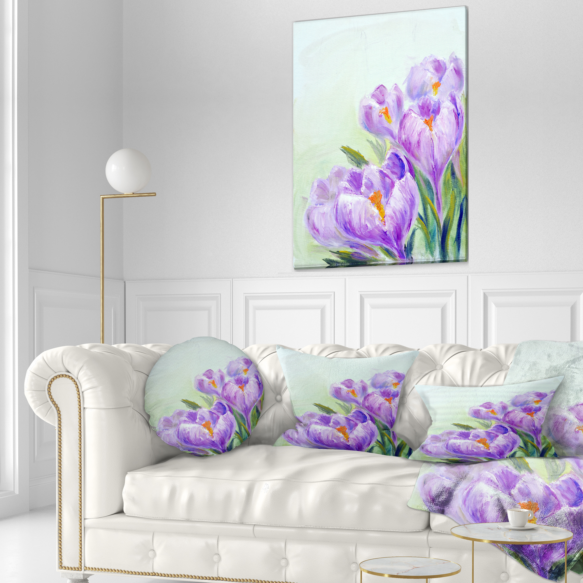 Designart Crocuses Looking into Sky - Floral Throw Pillow - 12x20