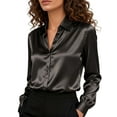 thumbnail image 2 of Deago Satin Blouses for Women Silk Button Down Shirts Long Sleeve Work Shirt Dressy Business Casual Fall Tops (Black, M), 2 of 8