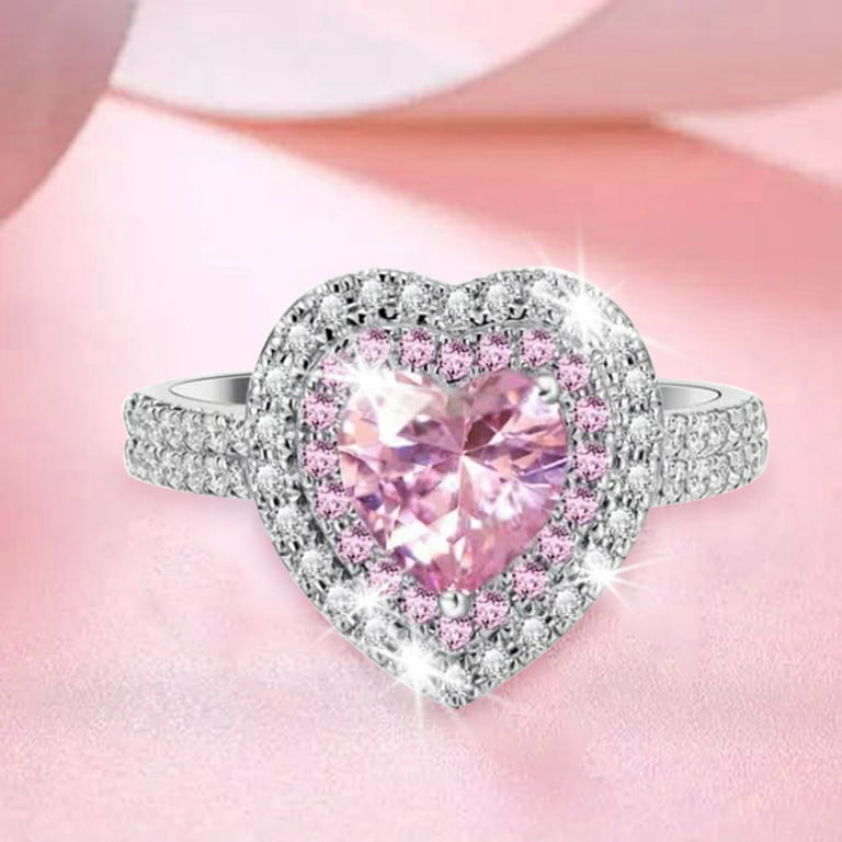 Pink Heart Ring Plated Womens Ring Zir-con Full Diamond Ring Rings