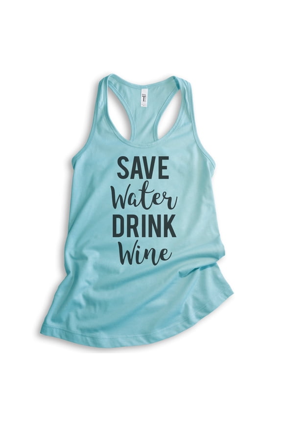 Save Water Drink Wine Tank Top, Ladies Racerback Tank Top, Wine Tank, Drinking Tank, Party Tank, Cancun, Small