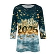 thumbnail image 4 of Ladies Tops And Blouses New Years Outfits Women Casual 3/4 Sleeve Round Neck 2025 New Year Printed Graphic Plus Size Tops Womens Tops, 4 of 5