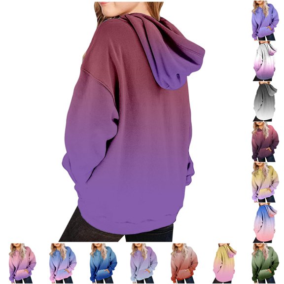 Girls Trendy Preppy Hooded Sweatshirt Oversized Long Sleeve Gradient Pullover with Pocket Casual Fall Winter Top for Kids 7-8 Years