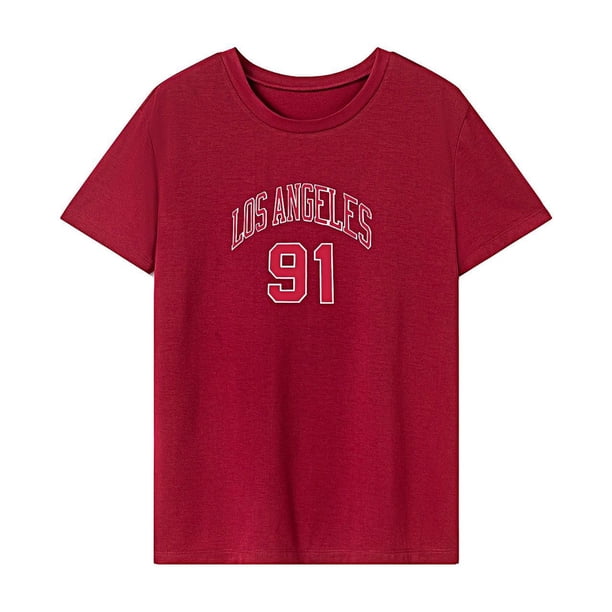 Camiseta Para Mujer Recuerdo De Verano Camisa Con Cuello Redondo Para Ir De Compras Playa Uso Diario XXL Rojo