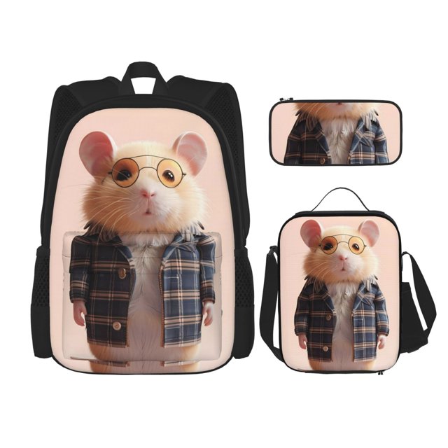 Fotbe Cute Mouse In Glasses Set Escolar 3 en 1 para Niños - Mochila Duradera con Lonchera Aislante y Estuche para Lápices - Mochila Escolar para Niños y Niñas