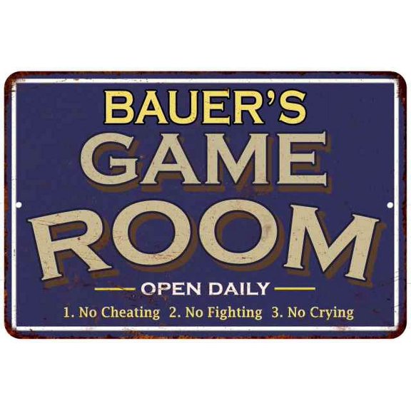 BAUER'S Blue Game Room Sign Metal 8 x 12 High Gloss Metal 208120002029