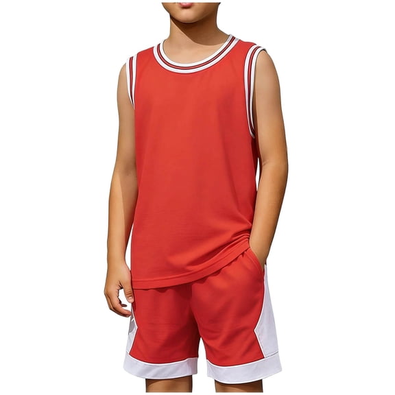 NAISIBABY Boys Athletic Outfits, Muscle Tank Tops and Shorts Activewear Running Basketball Sports Sets 2-Piece Red Size 10-12