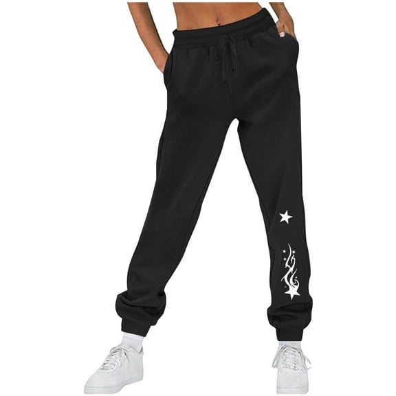 Makaor Womens Joggers with Pockets Solid Baggy Fleece Loose Sweatpants with Elastic Waist Black S