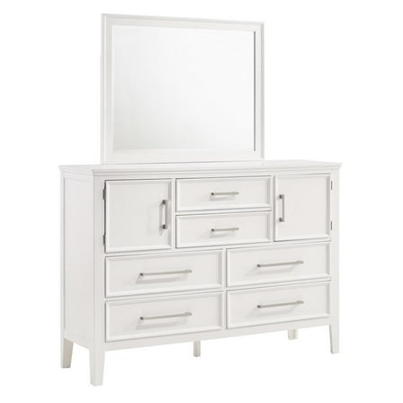 Pemberly Row Modern Contemporary Wood Dresser with Mirror in White