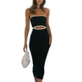 thumbnail image 2 of Women Summer Tube Top Dress Strapless Backless Striped Cutout Bodycon Long Dress Club Streetwear, 2 of 7