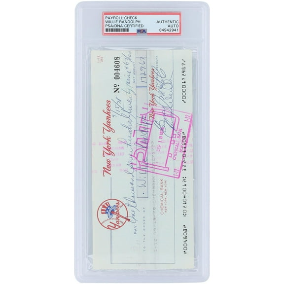 Willie Randolph New York Yankees Autographed Check from September 15, 1978 - PSA 84942941 - Fanatics Authentic Certified