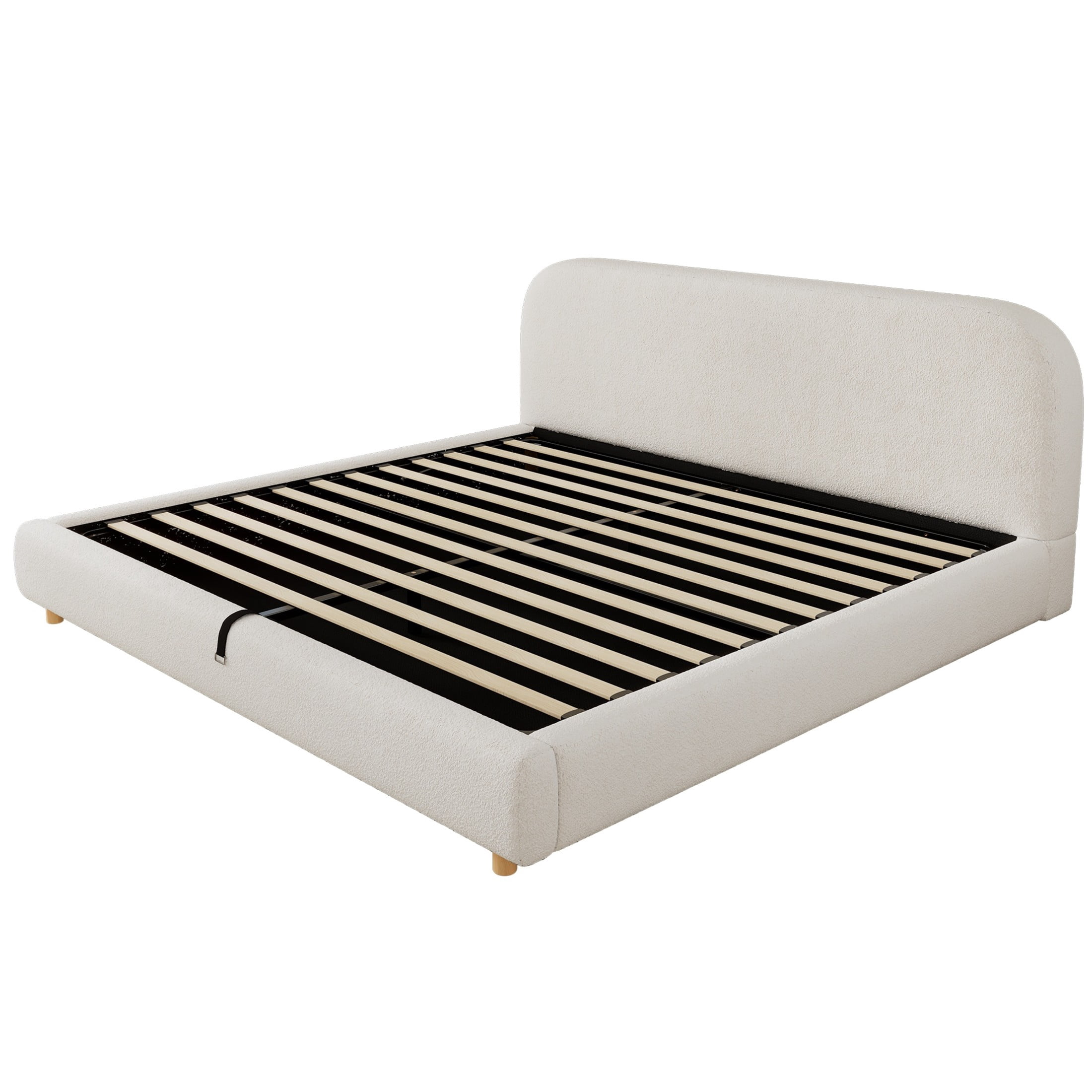 Christopher Knight Home King Hydraulic Lift Platform Storage Bed, Upholstered Curved Headboard, Cream White