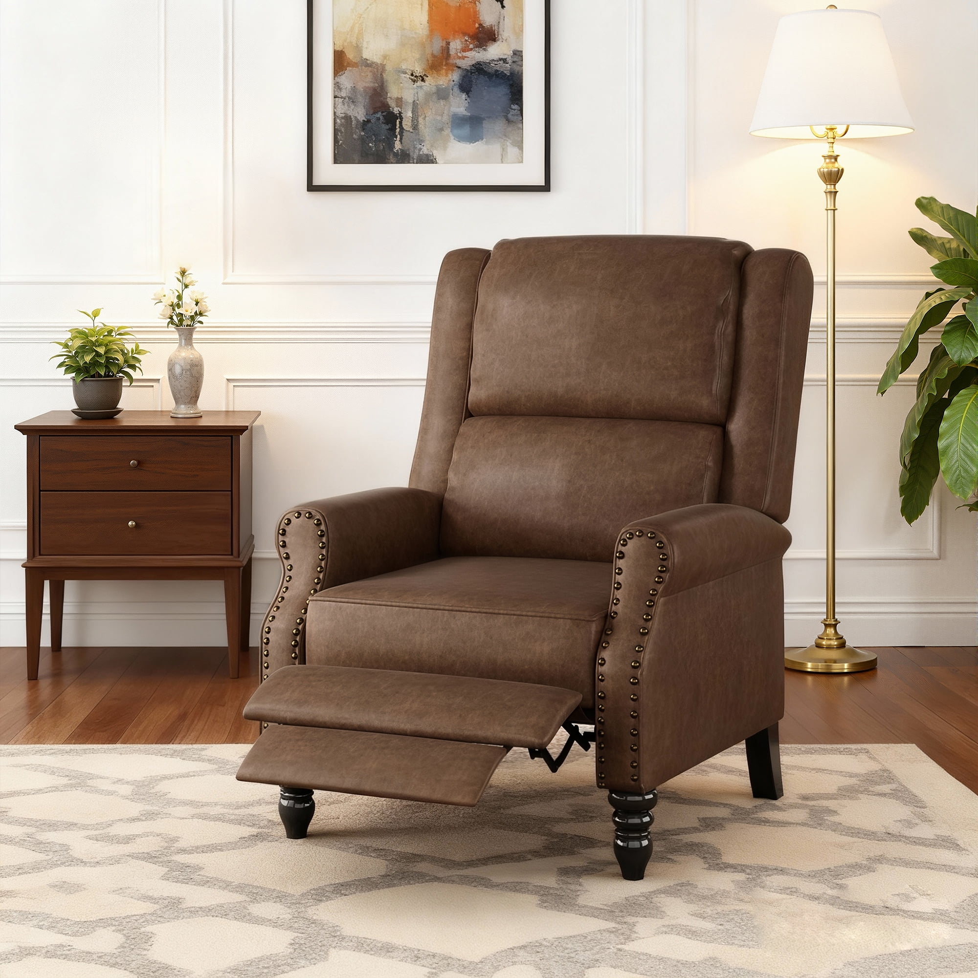 MAYEERTY Coffee Faux Leather Pushback Recliner Chair, Ergonomic Design for Living Room, Bedroom & RV