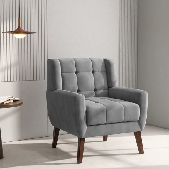 DREAMSIDEA Velvet Accent Chair Living Room, Modern Upholstered Arm Chair Tufted for Indoor Bedroom Office Room (Gray)