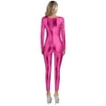 thumbnail image 2 of Haitryli Full Body Bodysuits for Womens Shiny Metallic Unitard Zipper Back Wet Look Catsuit Party Hot Pink S, 2 of 7