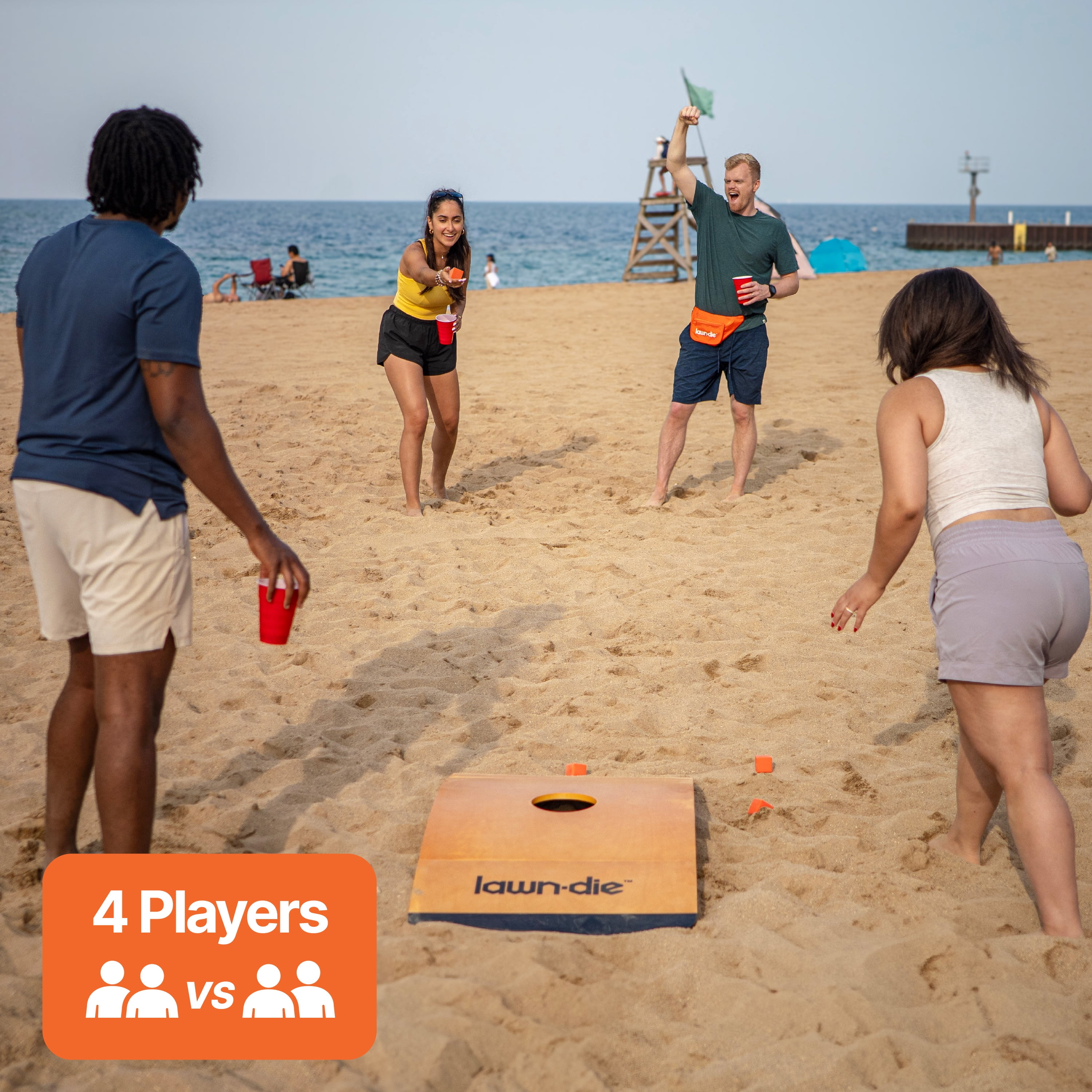 Lawn Die Outdoor Toss Game – Die Meets Cornhole – Portable Backyard, Beach & Tailgate Game for 4 Players – 1 Board Set