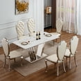 thumbnail image 4 of GAKMCIL 70" Rectangle Dining Table for 6-8 People, Modern Faux Marble Kitchen Table with Mirrored Finish Stainless Steel Base, 300lbs Load, Easy Assembly for Dining Room, Kitchen (Silve&White), 4 of 10