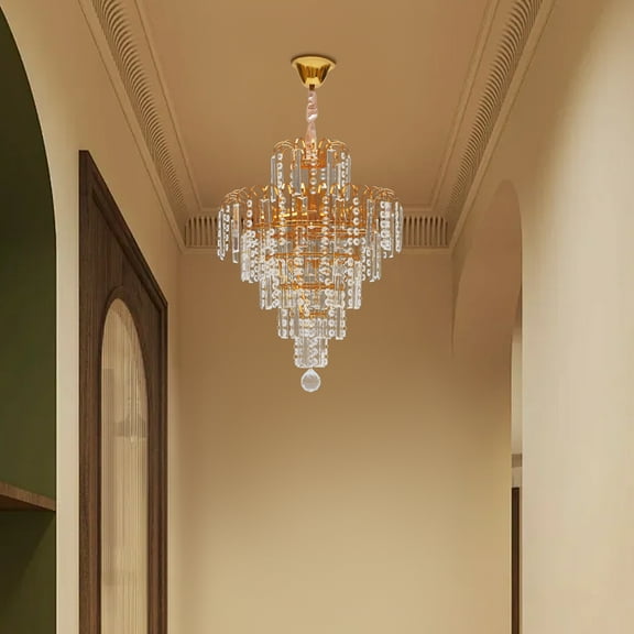 Peakora Modern LED Chandelier Gold Crystal Glass Flush Mounted E14 Standard Lamp Holder Hanging Pedant Lighting Fixturer for Bedroom Dining Room Living Room 15.75*21.65in