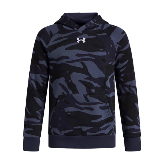 Under Armour Boys' Rival Fleece Printed Hoodie, (403) Washed Navy / / White, X-Small
