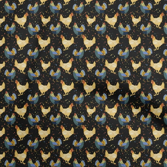 oneOone Polyester Spandex Black Fabric Birds Rooster Sewing Material Print Fabric By The Yard 56 Inch Wide