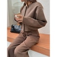 thumbnail image 4 of Chaqueta Corta de Mezcla de Lana para Mujer, Abrigo Tipo Guisante, Chaqueta Corta de Larga con Botones Marrón XL, 4 of 9