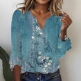 thumbnail image 5 of Womens Tops Summer Vintage Floral Seven Split Ruffle Sleeve V Neck Top Plus Size Fashion Shirt Polyester Spandex Blend Soft Stretchy Xl Sweaters For Women, 5 of 5