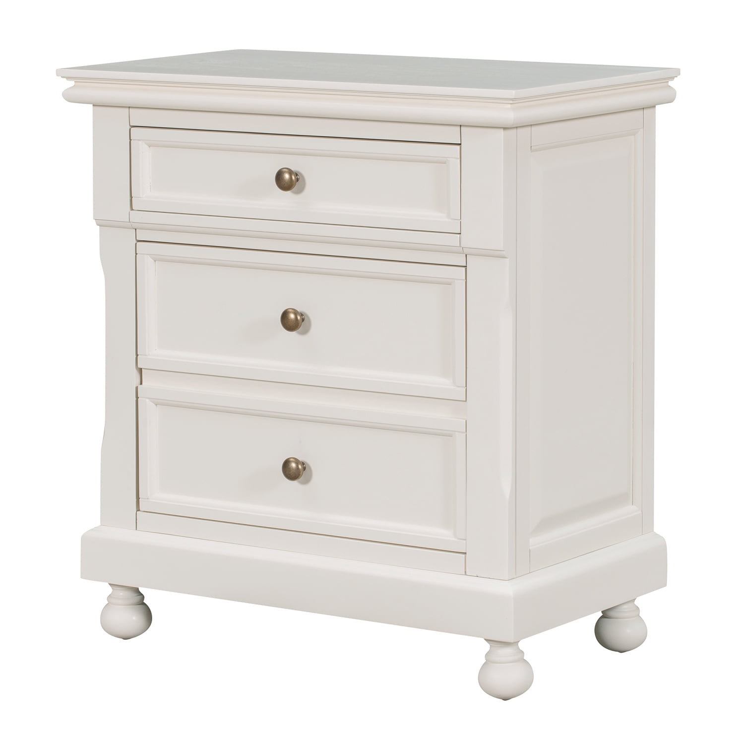 Kadyn Modern 3 Drawers Nightstand, Storage End Table with Silver Metal Handle, Bedside Table for Living Room and Bedroom, Beige