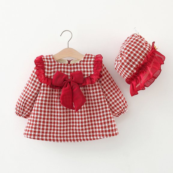 Yidarton New Year Christmas 2022 winter new girls velvet plaid dress with hat week-old female baby birthday cute princess dress 1-3 years old girls dresses