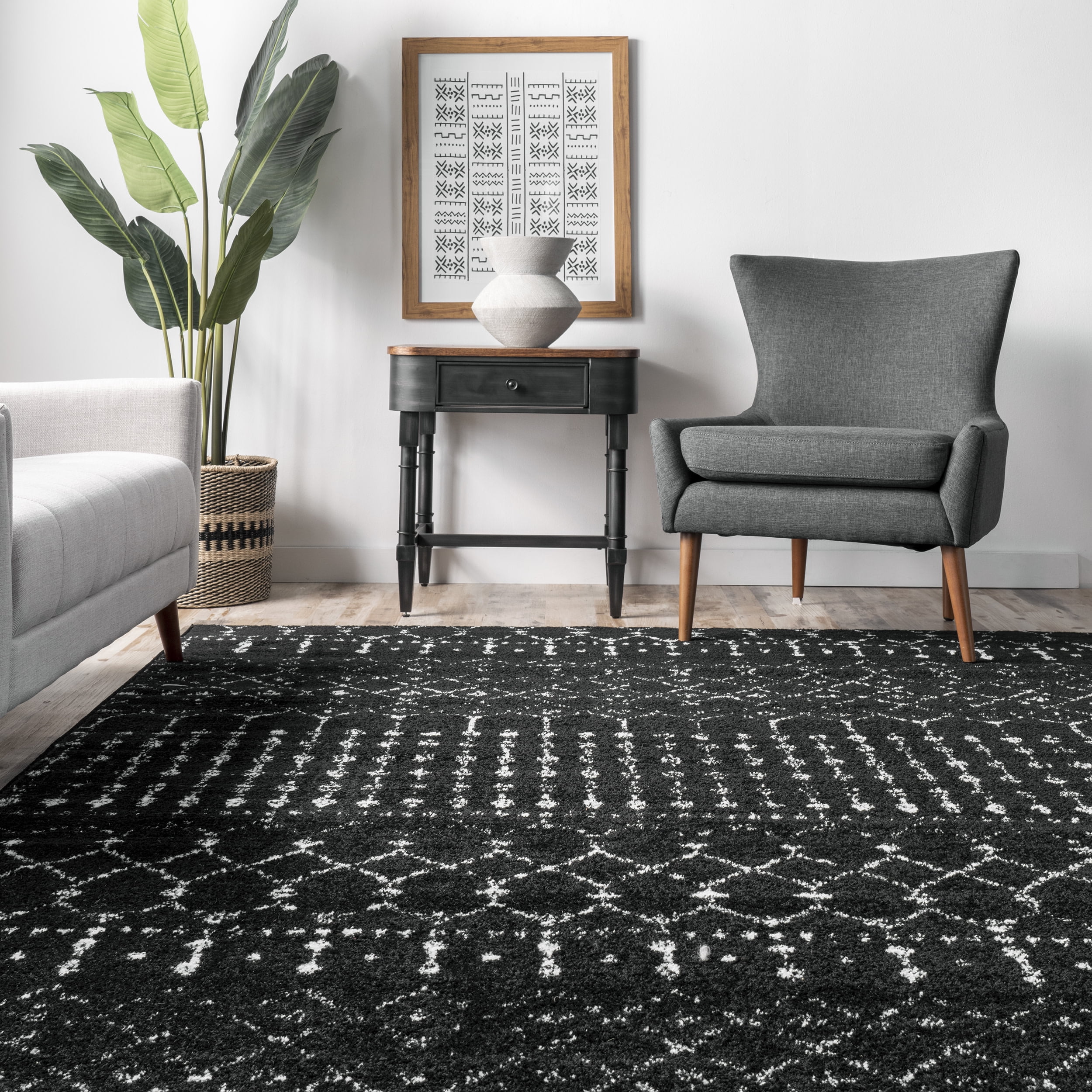 nuLOOM Moroccan Blythe Black and White 6' 7" x 9' Transitional Area Rug