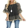 thumbnail image 2 of Blouse Femme Manches 3/4 Ourlet Floral Imprimé Léopard Ample, 2 of 7