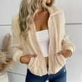 thumbnail image 2 of Uaswgudfs Women's Winter Sherpa Jacket, Zip-Up Lapel Fleece Outerwear, Casual Solid Long Sleeve Plush Coat for Daily, Cold Weather & Layering Wear Beige L, 2 of 6