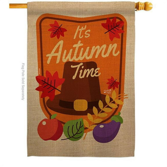 Angeleno Heritage H137087-BO 28 x 40 in. Its Autumn House Flag with Fall Harvest & Double-Sided Decorative Vertical Flags Decoration Banner Garden Yard Gift