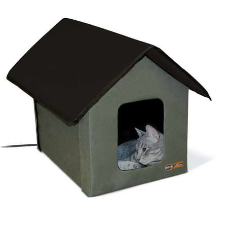 K&H Pet Products Heated Cat House for Outdoors Cat Shelter Olive/Black 22 X 19 X 17 Inches