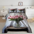 thumbnail image 2 of Erosebridal Botanical Tulip Bedding King Comforter Set,Rustic Flower Bedding Sets King with Comforter,Nature Bloom Decor,Reversible,Super Cozy,3 Pieces, 2 of 8