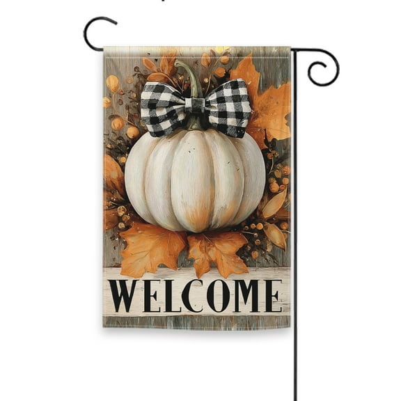 Halloween Welcome Pumpkin & Happy Fall Halloween Garden Flag - Vertical Double-Sided Yard Decor, Camping, Indoor & Outdoor Holiday Decoration, 12.5 x 18 Inches