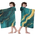 thumbnail image 4 of Teal and Gold Marble Wavy Veins Pattern Hooded Bath Towel，50"x30" for Ages 3 To 12 Kids, Quick Dry Lightweight Soft Microfiber Hood Beach Towel Cover Up for Kids, 4 of 7