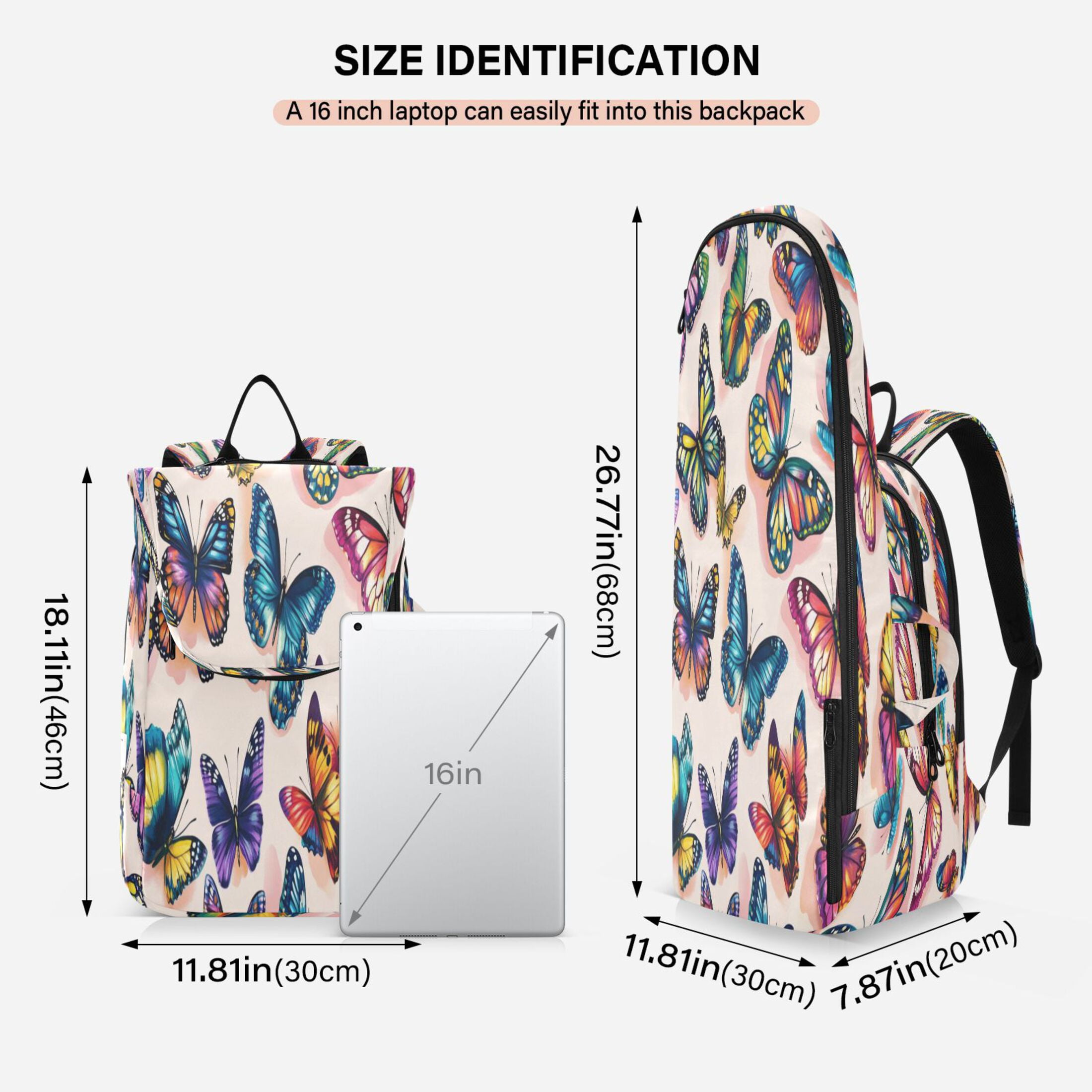 2 Racquet Holder Tennis Backpack Tennis Racket Covers Gym Bags Colorful Beautiful Butterflies