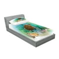thumbnail image 2 of Ambesonne Ocean Fitted Sheet & Pillow Sham Set, Sea Turtles Underwater, Twinxl, Green Brown, 2 of 2