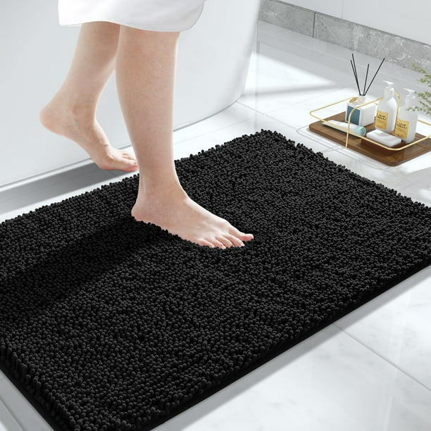 Alfombra de baño Yimobra Luxury Chenille Shaggy, 80 x 50 cm, color negro