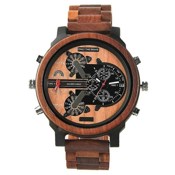 Men's Wooden Watches Dual Time Zone Large Dial Quartz Watches Timepiece Environmentally Friendly Natural Wood Casual Wristwatches for Man Gifts