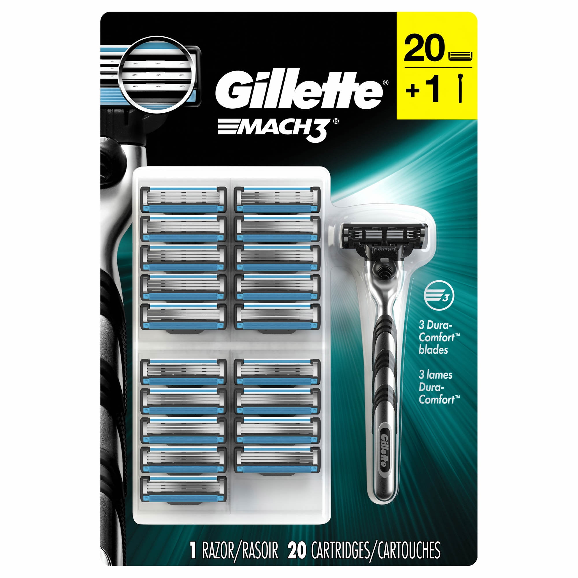 Product of Gillette Mach3 Base Razor with 20 Blade Refills - Razors ...