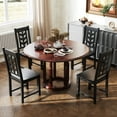 thumbnail image 2 of Costway Dining Chair Set of 4 with Rubber Wood Frame & Leaf-shape High Back for Kitchen Black, 2 of 9