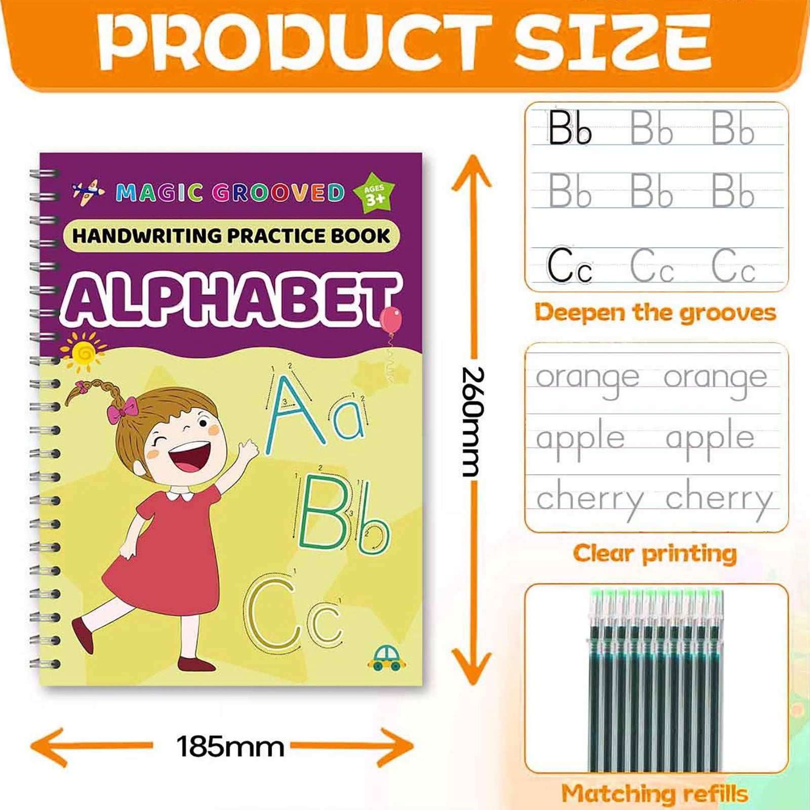 Magic Grooved Writing Practice, Handwriting Practice Copybook, Reusable Tracing Workbooks with Auto-Disappearing Ink, Template Design, Suitable for Learning