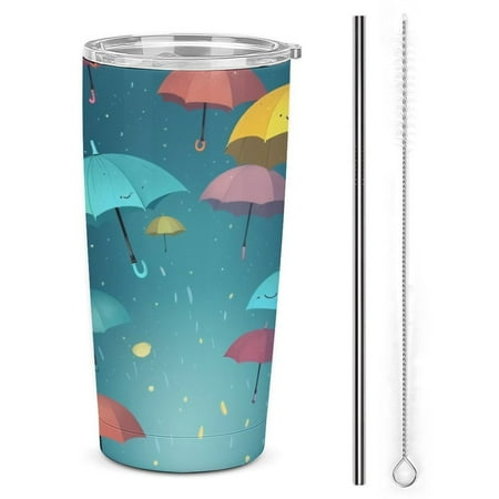 

Colorful Umbrellas Rainy Day 20oz Tumbler with Lid And Straw Insulated Mug Stainless Steel Vacuum Double Wall Mug For< Car>