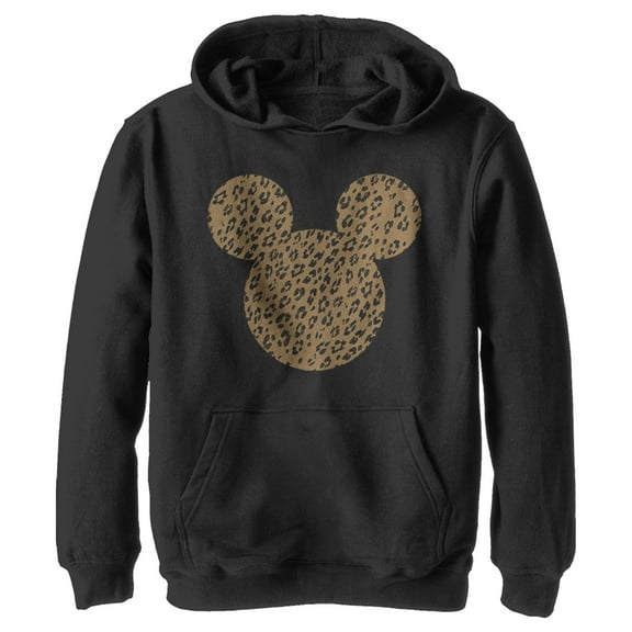 Boy's Mickey & Friends Mickey Mouse Cheetah Print Silhouette  Pull Over Hoodie Black Medium