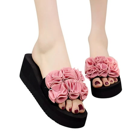 

Summer Fashion Women s Flower Clip Toe Flip Flops Non-Slip Wedges Beach Slippers