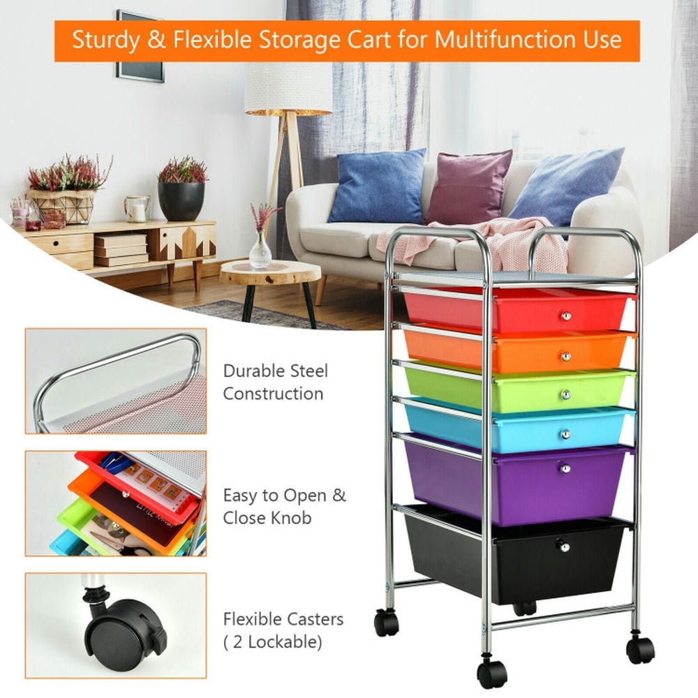 Spaco 6 Drawers Rolling Storage Cart Organizer-Multicolor, Craft Organizers and Storage, Multipurpose Organizer Cart for Home, Office, School