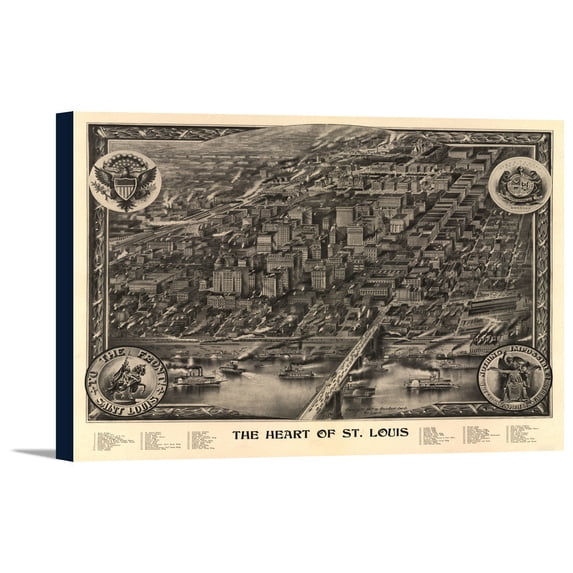Saint Louis, Missouri - Panoramic Map (18x12 Gallery Wrapped Stretched Canvas)