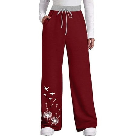 

Dadaria High Waisted Pants for Women Tummy Control High Elastic Waist Wide Leg Drawstring Printed Yoga Pants Red S Female