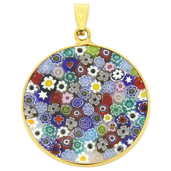 GlassOfVenice Murano Glass Millefiori Pendant "Multicolor" in Gold-Plated Frame 1"