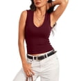 thumbnail image 5 of Sewkxo Womens Tank Tops V Neck Ribbed Sleeveless Tank Tops Slim Fitted Fitted Basic Top Casual Clothes 2026,Wine 2XL, 5 of 6